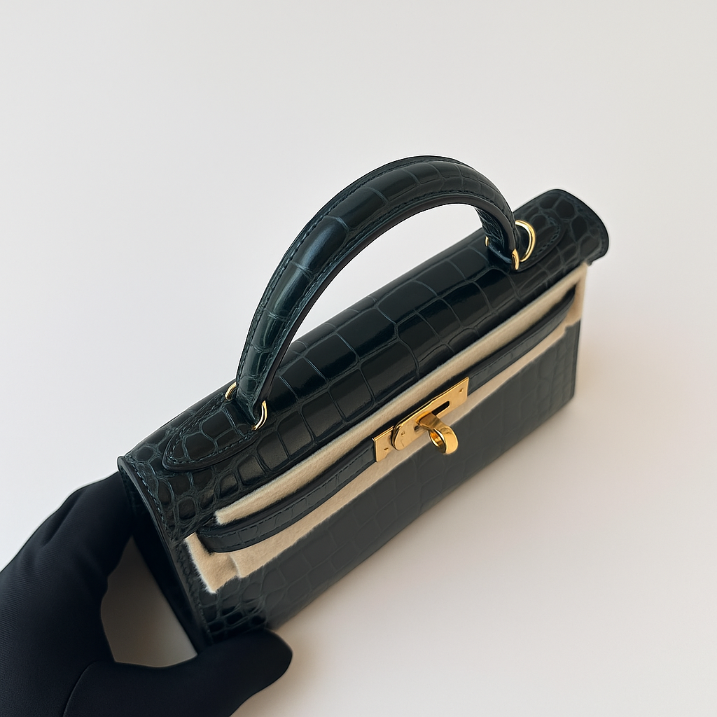 Kelly Mini 20 cm Crocodilo com Ferragens Douradas (GHW)