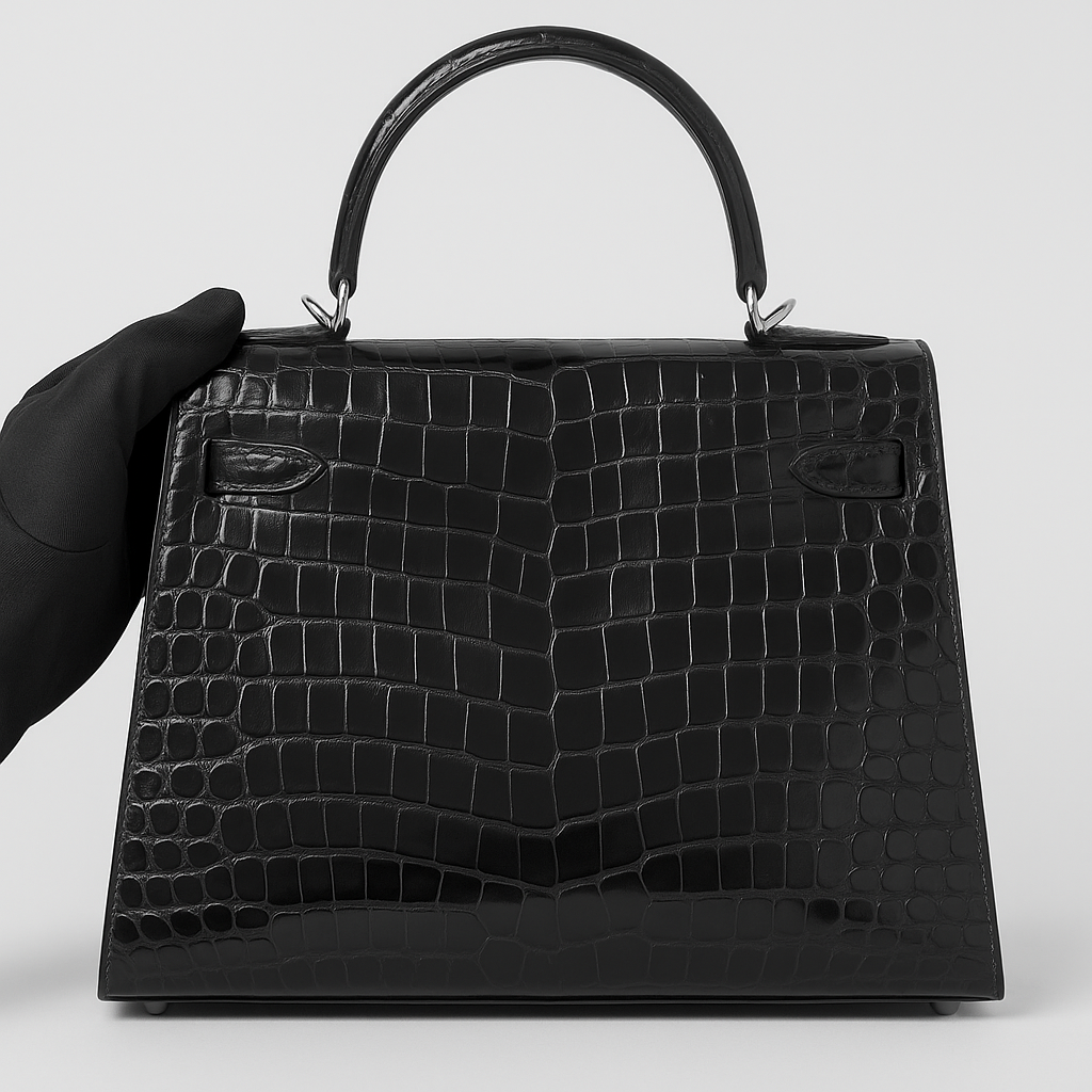 Kelly 28 cm Crocodilo com Ferragens Prateadas (PHW)