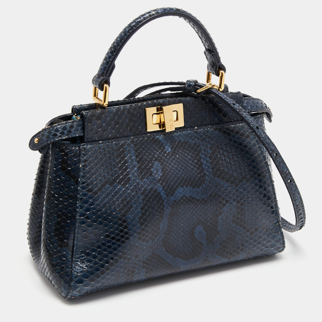 BOLSA FENDI MINI PEEKABOO DE COURO PYTHON AZUL