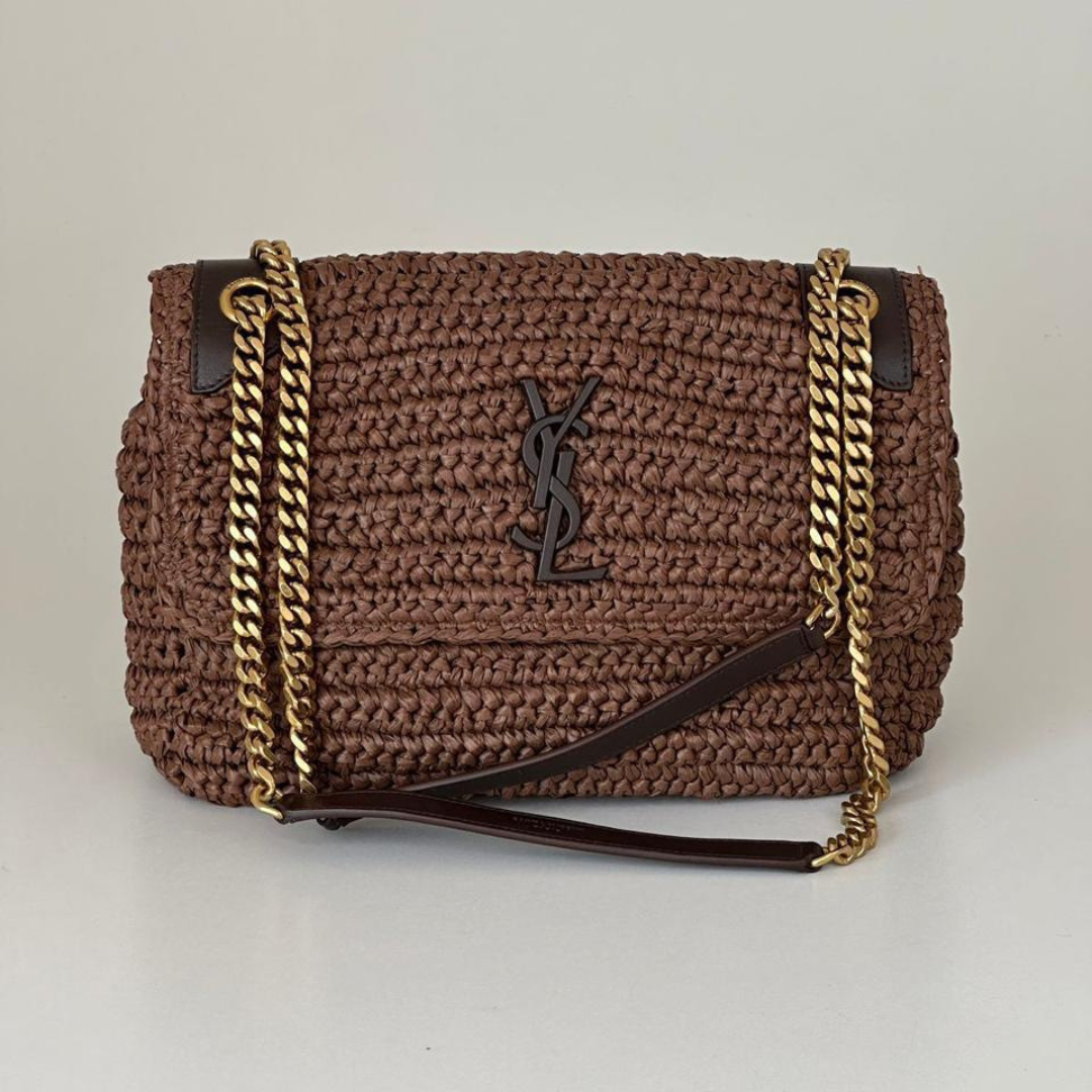SAINT LAURENT NIKI RAFFIA SHOULDER BAG