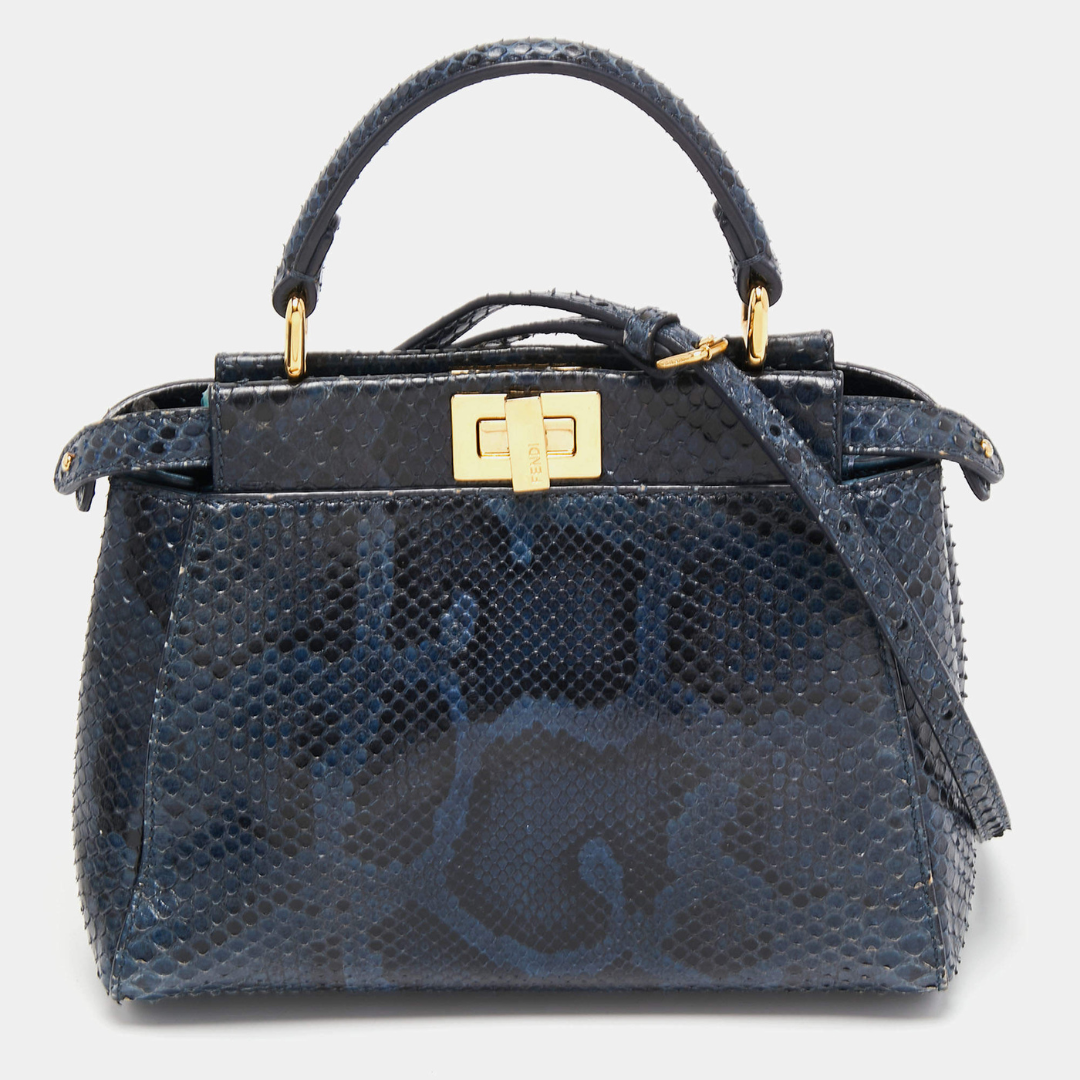 BOLSA FENDI MINI PEEKABOO DE COURO PYTHON AZUL