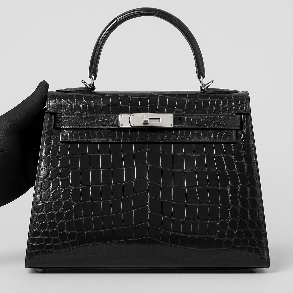 Kelly 28 cm Crocodilo com Ferragens Prateadas (PHW)